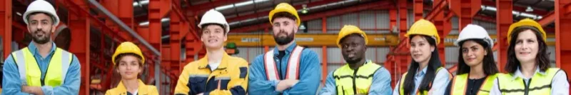 Industrial workers wearing durable safety workwear in a high-temperature UAE industrial environment.